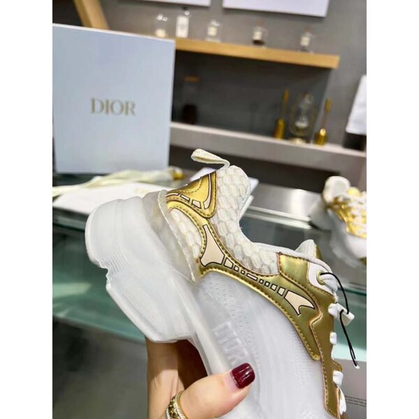 Dior Women CD Shoes Dior Vibe Sneaker White Mesh Gold Tone Technical Fabric (13)