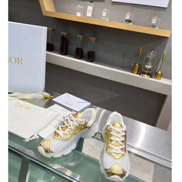 Dior Women CD Shoes Dior Vibe Sneaker White Mesh Gold Tone Technical Fabric (2)