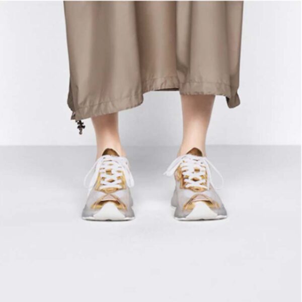 Dior Women CD Shoes Dior Vibe Sneaker White Mesh Gold Tone Technical Fabric (4)