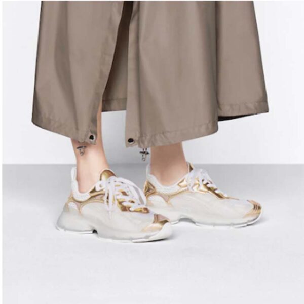 Dior Women CD Shoes Dior Vibe Sneaker White Mesh Gold Tone Technical Fabric (5)