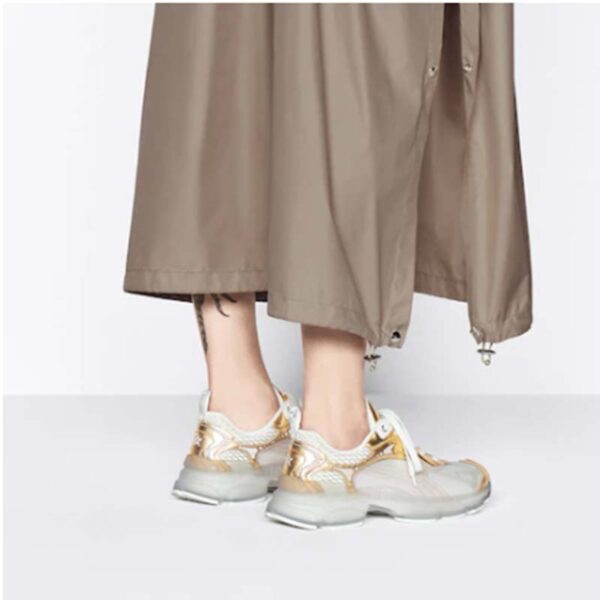 Dior Women CD Shoes Dior Vibe Sneaker White Mesh Gold Tone Technical Fabric (6)