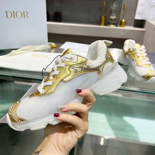 Dior Women CD Shoes Dior Vibe Sneaker White Mesh Gold Tone Technical Fabric (8)