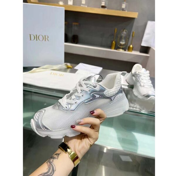 Dior Women CD Shoes Dior Vibe Sneaker White Mesh Silver Tone Technical Fabric (5)