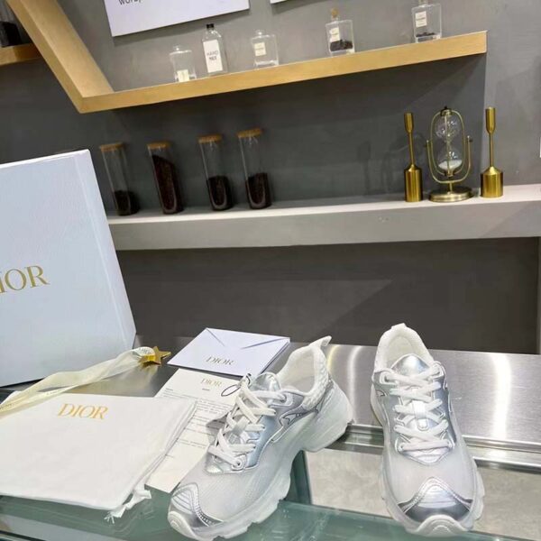Dior Women CD Shoes Dior Vibe Sneaker White Mesh Silver Tone Technical Fabric (6)