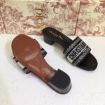 Dior Women CD Shoes Dway Heeled Slide Black Cotton Embroidered Metallic Thread Strass - immagine 8