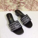 Dior Women CD Shoes Dway Heeled Slide Black Cotton Embroidered Metallic Thread Strass - immagine 4