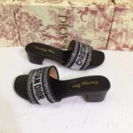 Dior Women CD Shoes Dway Heeled Slide Black Cotton Embroidered Metallic Thread Strass - immagine 5