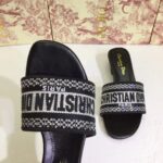 Dior Women CD Shoes Dway Heeled Slide Black Cotton Embroidered Metallic Thread Strass - immagine 9