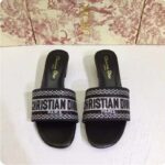 Dior Women CD Shoes Dway Heeled Slide Black Cotton Embroidered Metallic Thread Strass - immagine 6