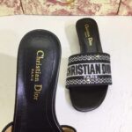 Dior Women CD Shoes Dway Heeled Slide Black Cotton Embroidered Metallic Thread Strass - immagine 10