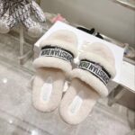 Dior Women CD Shoes Dway Slide Black Embroidered Cotton Honey Shearling - Imagen 4