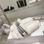 Dior Women CD Shoes Dway Slide Black Embroidered Cotton Honey Shearling - Imagen 5