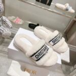 Dior Women CD Shoes Dway Slide Black Embroidered Cotton Honey Shearling - Imagen 2