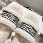 Dior Women CD Shoes Dway Slide Black Embroidered Cotton Honey Shearling - Imagen 9