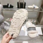 Dior Women CD Shoes Dway Slide Black Embroidered Cotton Honey Shearling - Imagen 8