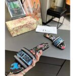 Dior Women CD Shoes Dway Slide Black Multicolor Embroidered Cotton Pixel Zodiac Motif - Imagen 7