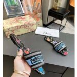 Dior Women CD Shoes Dway Slide Black Multicolor Embroidered Cotton Pixel Zodiac Motif - Imagen 8