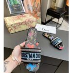 Dior Women CD Shoes Dway Slide Black Multicolor Embroidered Cotton Pixel Zodiac Motif - Imagen 6