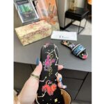 Dior Women CD Shoes Dway Slide Black Multicolor Embroidered Cotton Pixel Zodiac Motif - Imagen 9