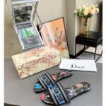 Dior Women CD Shoes Dway Slide Black Multicolor Embroidered Cotton Pixel Zodiac Motif - Imagen 3