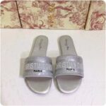 Dior Women CD Shoes Dway Slide Cotton Metallic Thread Embroidery Silver Tone Strass - Image 4