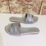 Dior Women CD Shoes Dway Slide Cotton Metallic Thread Embroidery Silver Tone Strass - Image 5