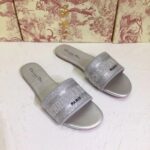 Dior Women CD Shoes Dway Slide Cotton Metallic Thread Embroidery Silver Tone Strass - Image 2