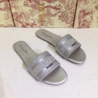 Dior Women CD Shoes Dway Slide Cotton Metallic Thread Embroidery Silver Tone Strass (7)