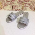 Dior Women CD Shoes Dway Slide Cotton Metallic Thread Embroidery Silver Tone Strass - Image 8
