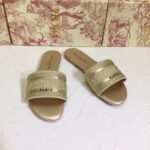 Dior Women CD Shoes Dway Slide Gold Tone Cotton Embroidered Metallic Thread Strass - Image 4