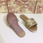 Dior Women CD Shoes Dway Slide Gold Tone Cotton Embroidered Metallic Thread Strass - Image 9