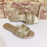 Dior Women CD Shoes Dway Slide Gold Tone Cotton Embroidered Metallic Thread Strass - Image 2