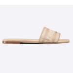 Dior Women CD Shoes Dway Slide Gold Tone Cotton Embroidered Metallic Thread Strass