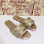 Dior Women CD Shoes Dway Slide Gold Tone Cotton Embroidered Metallic Thread Strass - Image 7