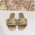 Dior Women CD Shoes Dway Slide Gold Tone Cotton Embroidered Metallic Thread Strass - Image 5