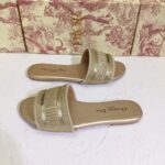 Dior Women CD Shoes Dway Slide Gold Tone Cotton Embroidered Metallic Thread Strass - Image 6