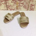 Dior Women CD Shoes Dway Slide Gold Tone Cotton Embroidered Metallic Thread Strass - Image 10