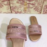 Dior Women CD Shoes Dway Slide Rose Des Vents Cotton Embroidered Metallic Thread Strass - immagine 10