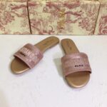 Dior Women CD Shoes Dway Slide Rose Des Vents Cotton Embroidered Metallic Thread Strass - immagine 7