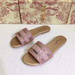 Dior Women CD Shoes Dway Slide Rose Des Vents Cotton Embroidered Metallic Thread Strass - immagine 8