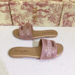 Dior Women CD Shoes Dway Slide Rose Des Vents Cotton Embroidered Metallic Thread Strass - immagine 3