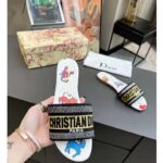 Dior Women CD Shoes Dway Slide White Multicolor Embroidered Cotton Pixel Zodiac Motif - Image 6