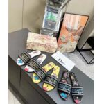 Dior Women CD Shoes Dway Slide Yellow Multicolor Embroidered Cotton Pixel Zodiac Motif - Image 10