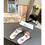 Dior Women CD Shoes Dway Slide White Multicolor Embroidered Cotton Pixel Zodiac Motif - Image 3