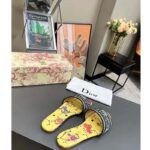 Dior Women CD Shoes Dway Slide Yellow Multicolor Embroidered Cotton Pixel Zodiac Motif - Image 3
