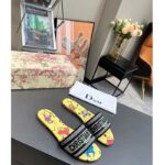 Dior Women CD Shoes Dway Slide Yellow Multicolor Embroidered Cotton Pixel Zodiac Motif - Image 2