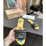 Dior Women CD Shoes Dway Slide Yellow Multicolor Embroidered Cotton Pixel Zodiac Motif - Image 6