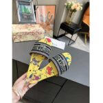 Dior Women CD Shoes Dway Slide Yellow Multicolor Embroidered Cotton Pixel Zodiac Motif - Image 5
