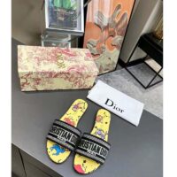 Dior Women CD Shoes Dway Slide Yellow Multicolor Embroidered Cotton Pixel Zodiac Motif (1)