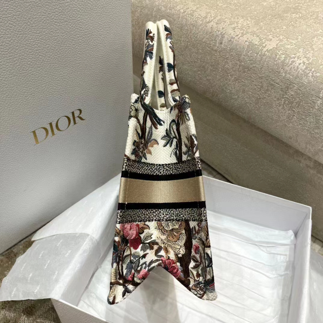 Dior Women CD Small Book Tote Latte Multicolor Dior Jardin D’Hiver Embroidery